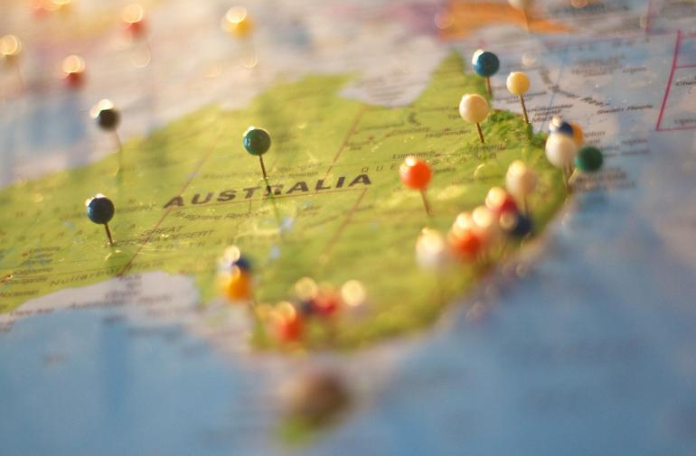 a map with a group of pins on it